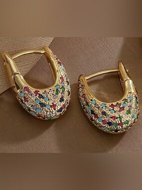 New 18K Jeweled Hoop Earrings